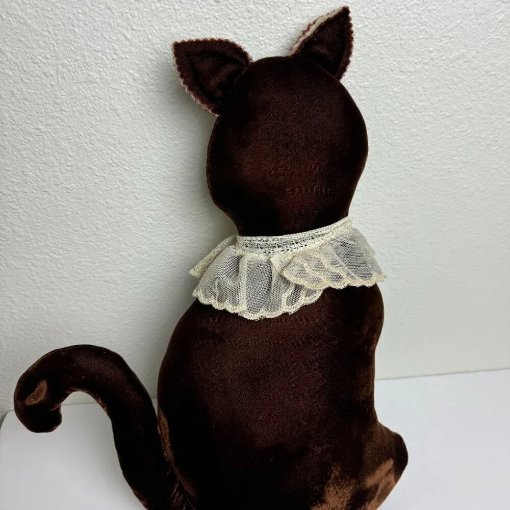 Vintage Hand Crafted Fabric Decorative Farmhouse Cottage Cat Folk Art Velvet